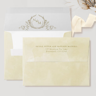 Elegant Champagne Watercolor Monogram Wedding Envelope