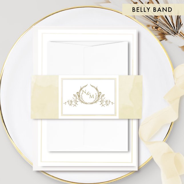 Elegant Champagne Watercolor, Monogram Wedding Inv Invitation Belly Band (Creator Uploaded)