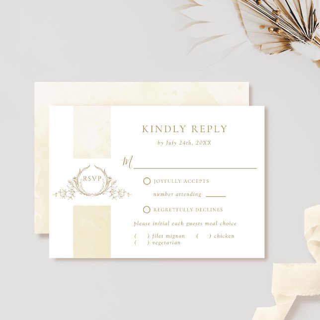 Elegant Champagne Watercolor Wedding Monogram RSVP Card (Creator Uploaded)