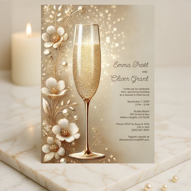 Elegant Champagne Wedding Shower with Gold Accents Invitation (Creator Uploaded)