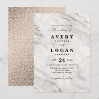 Elegant Champagne White Marble & Glitter Wedding