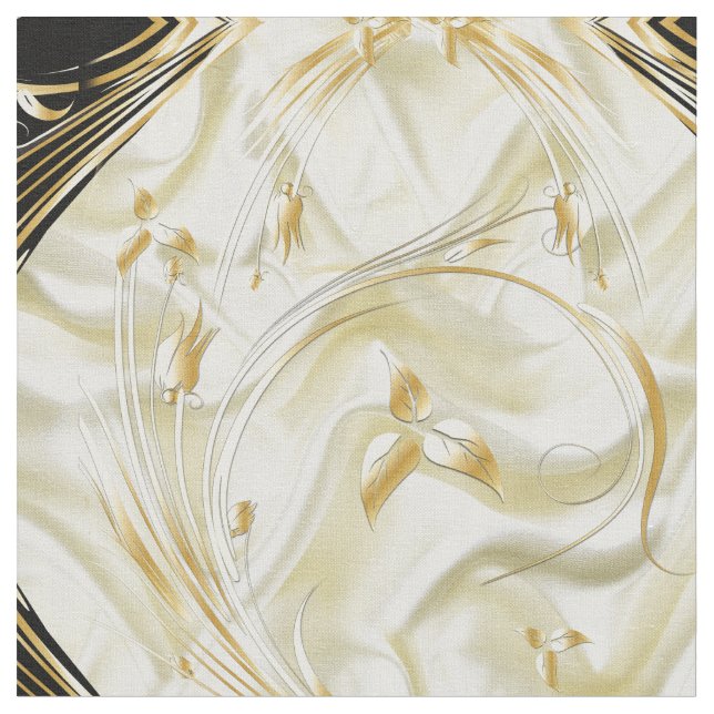 Elegant Champane Silk & Gold abstract flowers Fabric (Close Up)