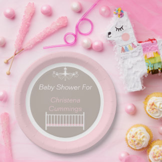 Elegant Chandelier Baby Shower Pink Paper Plate