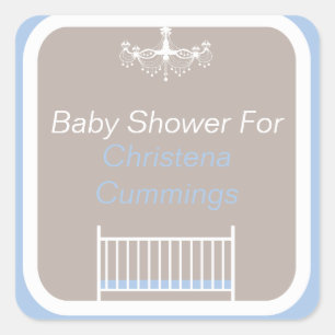 Elegant Chandelier Baby Shower Square Sticker Blue