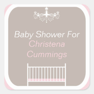 Elegant Chandelier Baby Shower Square Sticker Pink