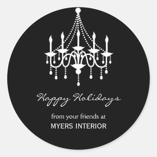 Elegant Chandelier Favour Sticker - Black (Front)