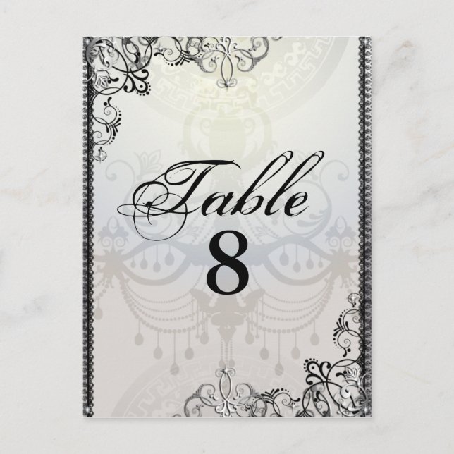 Elegant Chandelier & Flourishes Table Number Postcard (Front)