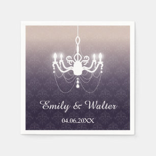 Elegant Chandelier On Purple With Names Wedding Napkin