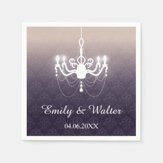 Elegant Chandelier On Purple With Names Wedding Napkin