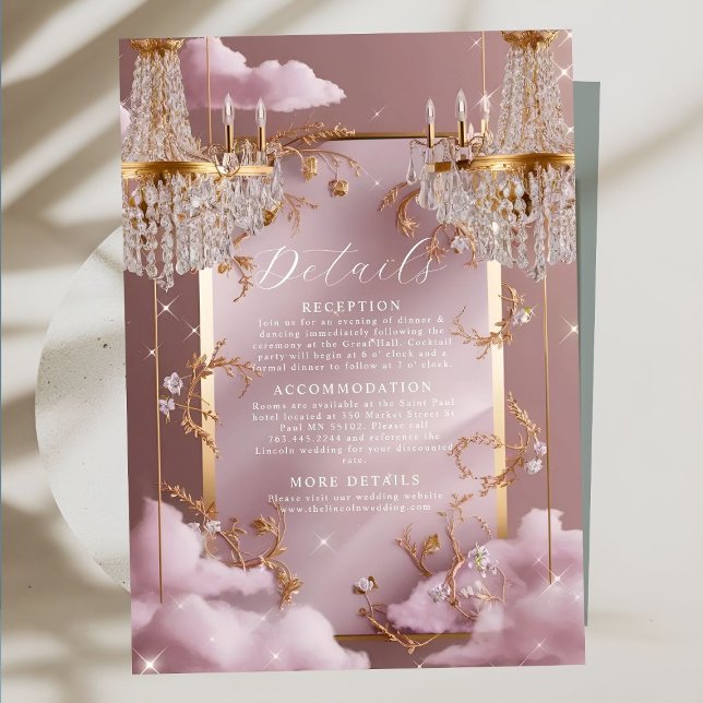 Elegant Chandelier Pink Clouds Wedding Enclosure Card (Creator Uploaded)