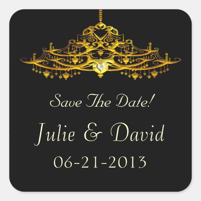 Elegant Chandelier Save The Date Wedding Square Sticker (Front)