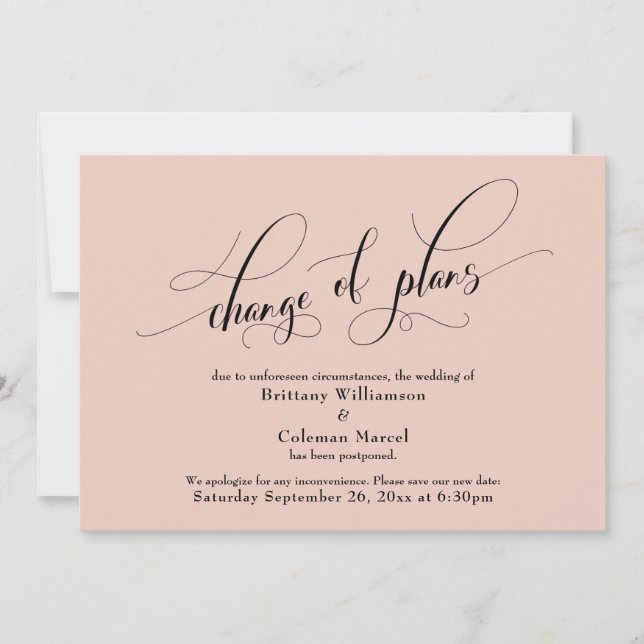 Elegant Change of Plans Blush Wedding Announcement (Front)