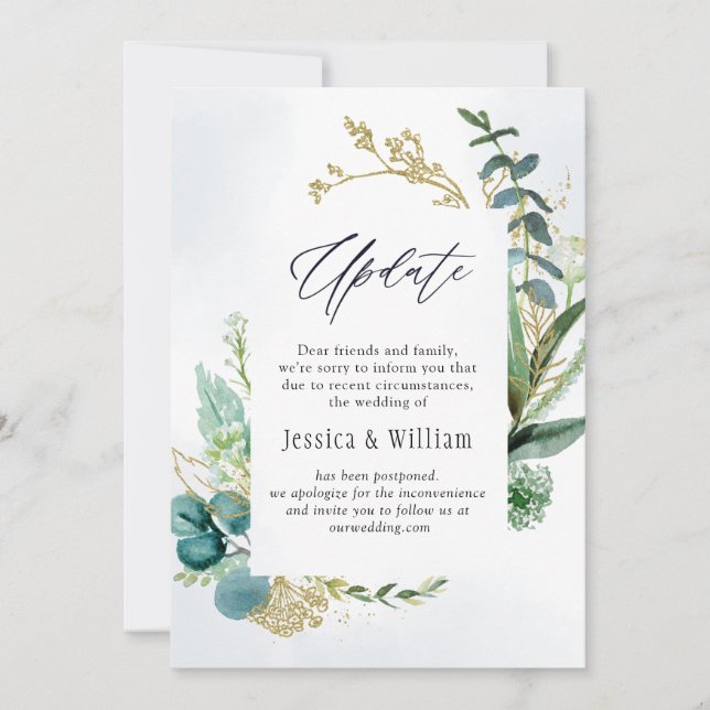 Elegant Change of Plans Eucalyptus Watercolor Invitation (Front)