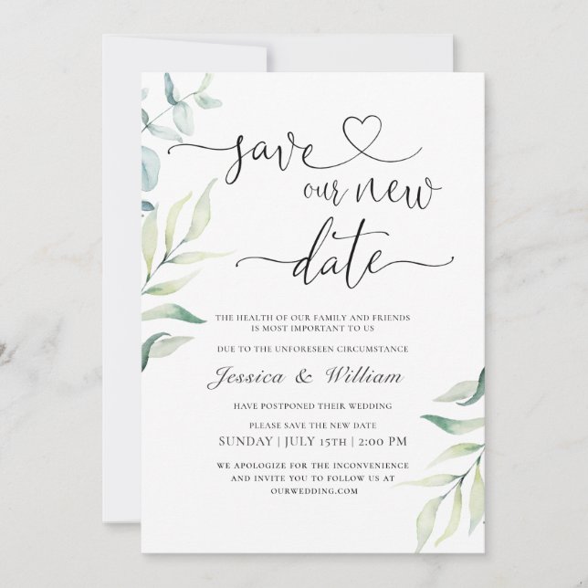 Elegant Change the Date  Watercolor Modern Invitation (Front)