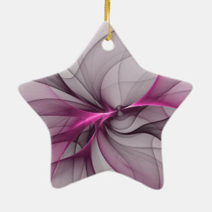 Elegant Chaos Modern Abstract Pink Fractal Art Ceramic Tree Decoration