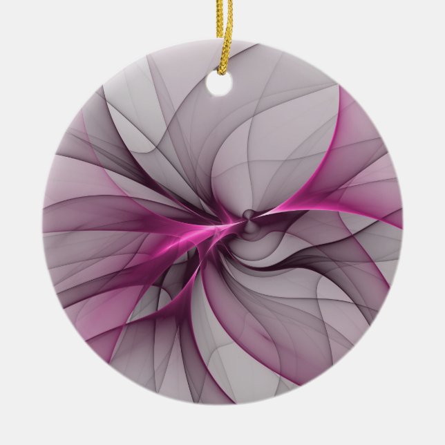 Elegant Chaos Modern Abstract Pink Fractal Art Ceramic Tree Decoration (Front)