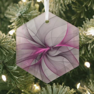 Elegant Chaos Modern Abstract Pink Fractal Art Glass Tree Decoration