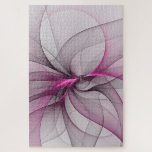 Elegant Chaos Modern Abstract Pink Fractal Art Jigsaw Puzzle