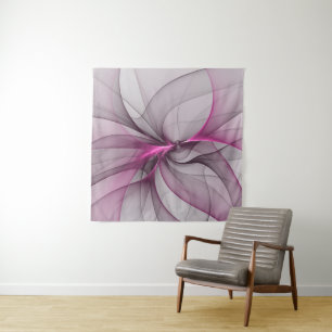 Elegant Chaos Modern Abstract Pink Fractal Art Tapestry