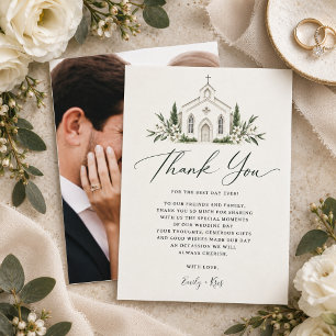Elegant Chapel Wedding Thank You Photo Card