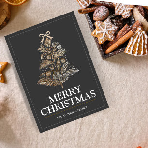 Elegant Charcoal and Gold Christmas Tree Custom Holiday Card