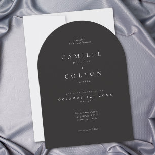 Elegant Charcoal Black Minimalist Arch Wedding Invitation