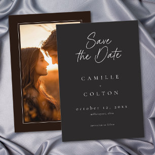 Elegant Charcoal Black Minimalist Wedding Photo Save The Date