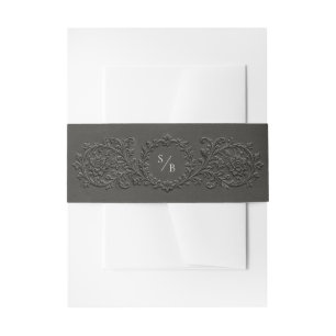 Elegant Charcoal Embossed Style Floral Invitation Belly Band