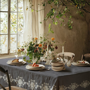 Elegant Charcoal Floral Tablecloth