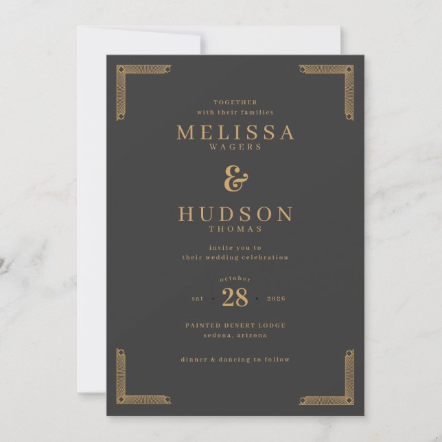 Elegant Charcoal Geometric Borders Invitation (Front)