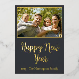 Elegant Charcoal Gold Foil 2027 Happy New Year Pho