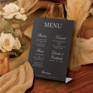 Elegant Charcoal Gold Foil Minimalist Wedding Menu Pedestal Sign