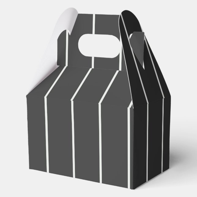 Elegant Charcoal Grey and White Pinstripe Pattern Favour Box (Back)