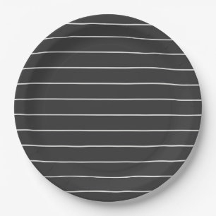 Elegant Charcoal Grey and White Pinstripe Pattern Paper Plate