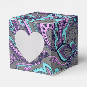 Elegant Charcoal Grey Paisley Turquoise Purple Favour Box