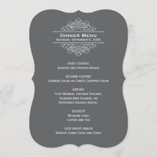 Elegant Charcoal Grey Wedding Monogram Dinner Menu