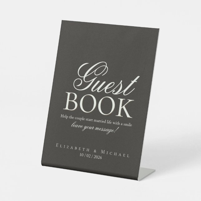 Elegant Charcoal Minimal Guest Book Tabletop sign (Front)