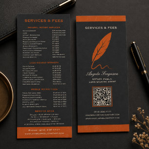 Elegant Charcoal Notary Public Services & Fees Rack Card