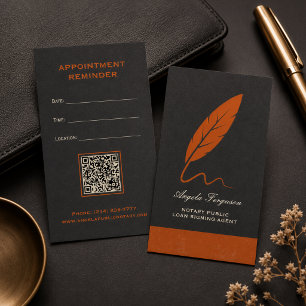 Elegant Charcoal Orange Notary Public Appointment Card