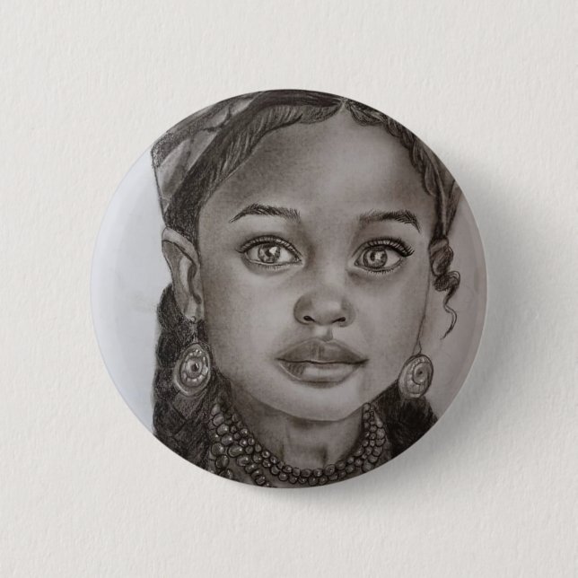 Elegant Charcoal & Pencil Girl Portrait Illustrati 6 Cm Round Badge (Front)
