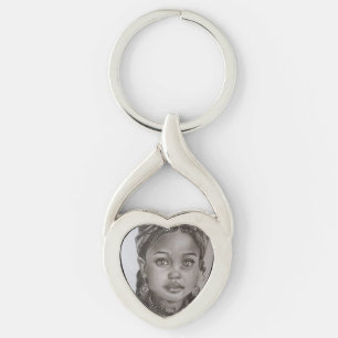 Elegant Charcoal & Pencil Girl Portrait Illustrati Key Ring