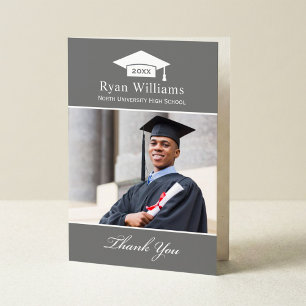 Elegant Charcoal Personalised Graduation Photo Thank You Card