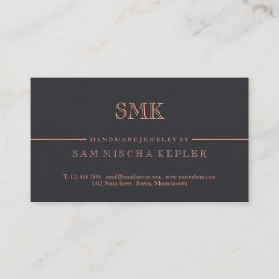 Elegant Charcoal & Rose Gold Monogram Business Card