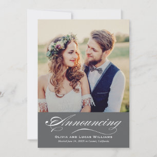 Elegant Charcoal Script Wedding Photo Reception Invitation