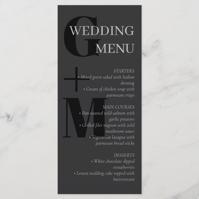 Elegant Charcoal Typography Wedding Menu (Front)