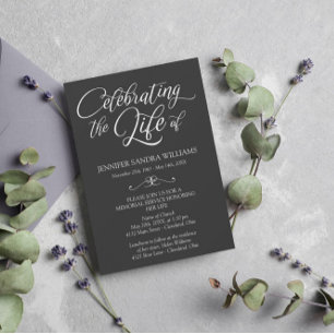 Elegant Charcoal & White Celebration of Life Invitation