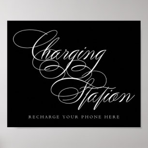 Elegant Charging Station White Script Table Sign