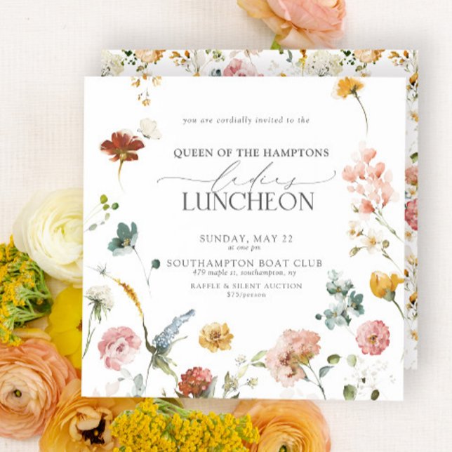 Elegant Charity Lunch Garden Flowers Watercolor Invitation (Easily personalize this design with your unique details)