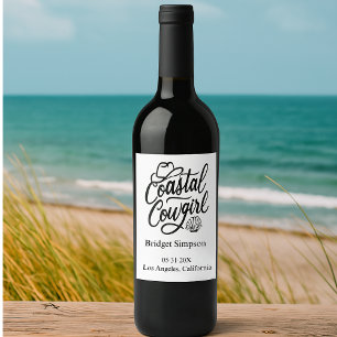 Elegant Charm Bachelorette coastal cowgirl  Wine Label