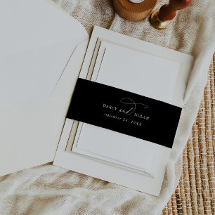 Elegant Charm Black Wedding Invitation Belly Band